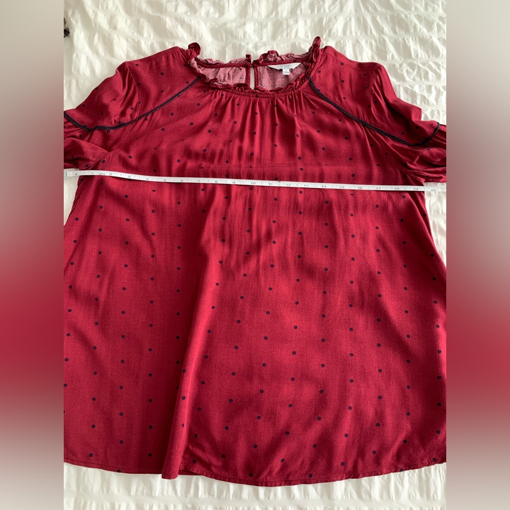Crown & Ivy Maroon Blouse with Navy Dots and Trim - Picture 10 of 16